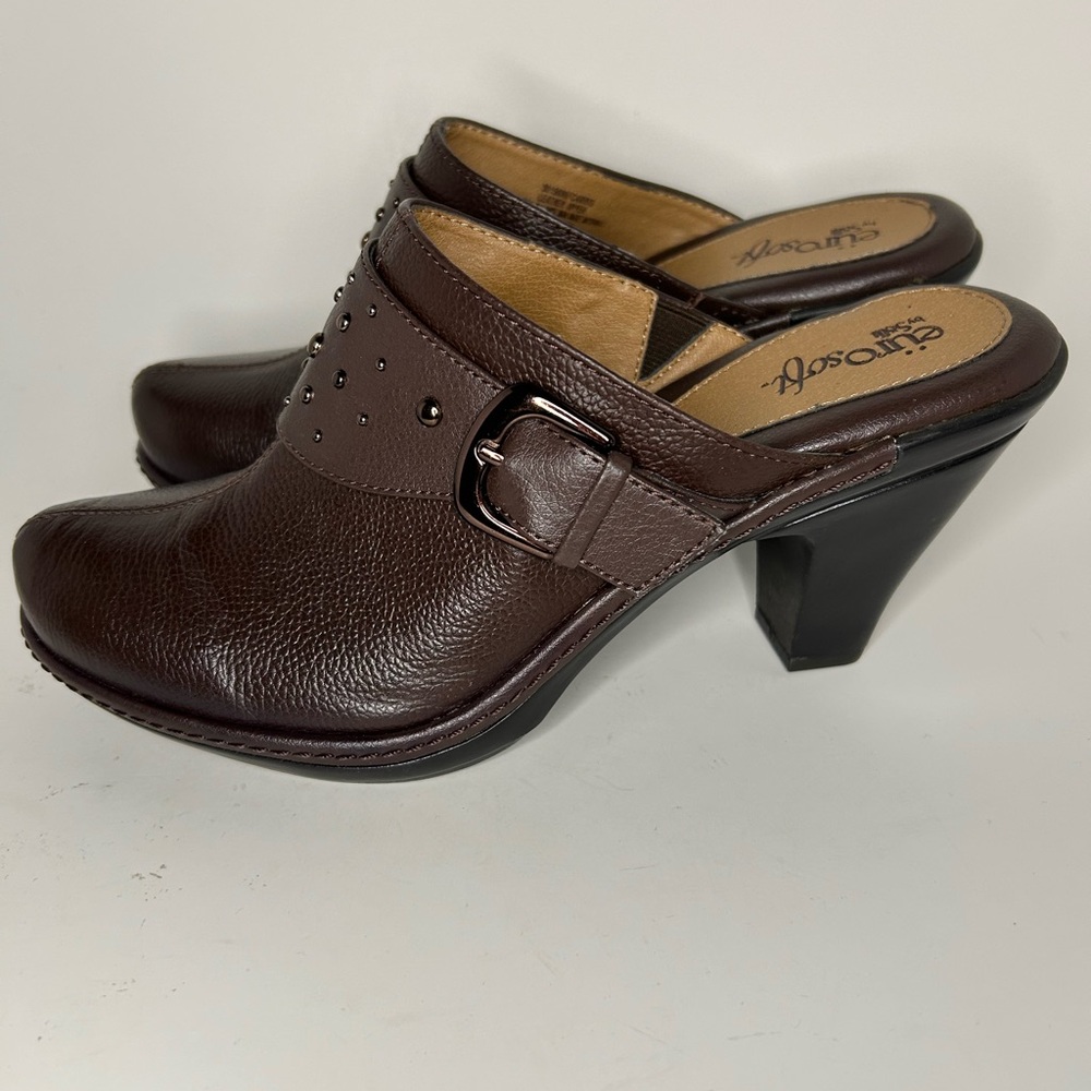 Eurosoft Leather Studded Brown Slip On Clog Size 7.5